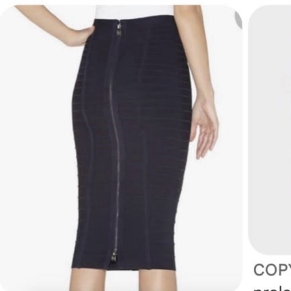 Herve Leger Navy Pencil Skirt with Back Zipper